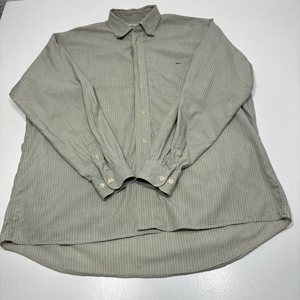 Vintage Lacoste Men Button Down Shirt Cotton Gray Glen Plaid 42 Made in France
